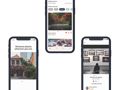 Screens for a travel app "Voyage"