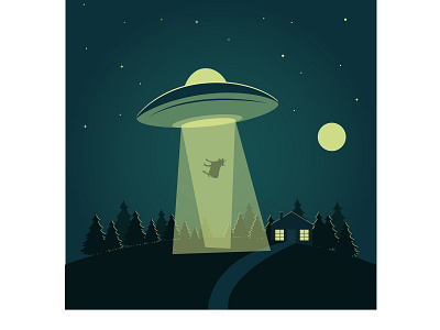 omg! ufo kidnapped a cow! anexiety animals cow design graphic design illustration kidnepping ufo vector