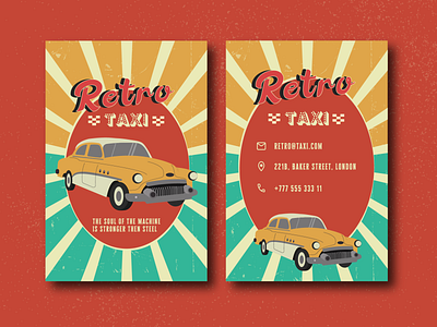 Business card in retro style adobe businesscard car cute design graphic design illustration illustrator retro retrocar taxi vector vintage