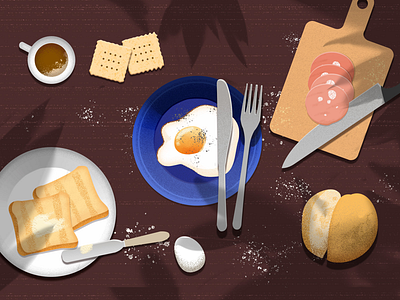 Breakfast illustration bread breakfast design eggs flat food illustration plate texture