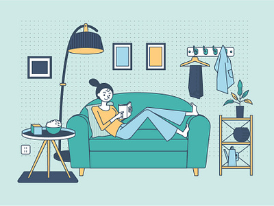 rest at home character design flat home illustration interior lineart rest sofa vector
