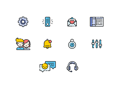 Support icons categories friends headphones icons illustration line mail messaging notification settings vector