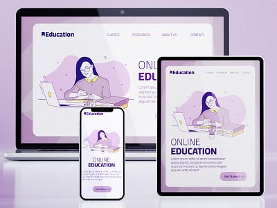 Landing page illustration for online education adobe illustrator branding character education graphic design illustration landing landing page learn learning online page smartphone tablet