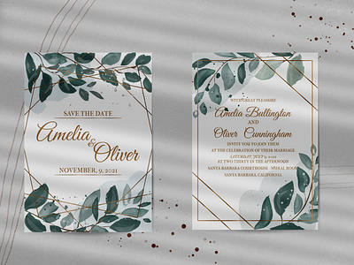 Wedding invitation in watercolor rustic style