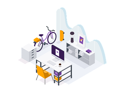 The Workspace environment flat illustration isometric minimalistic office space technology vector working workspace