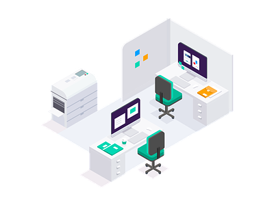 The Office app environment flat illustration isometric office technology vector working workspace