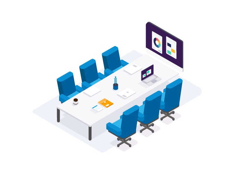 The Board Room illustration app flat technology vector working office isometric workspace boardroom meeting board