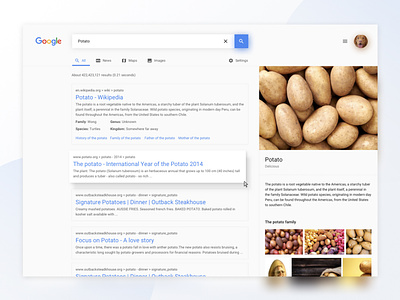 Google Redesign card google design home landing material material design potato search result