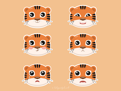 tiger emotions animals cute emotions flat illustration stikers tiger vector