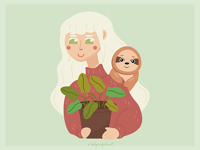 cozy girl and a sloth