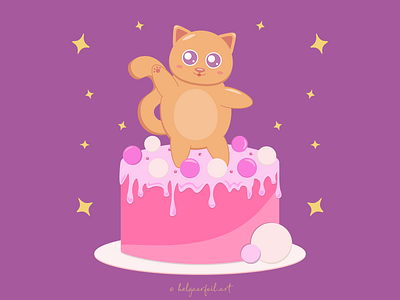 delicious cake animals animals art cake cartoon cartoon style cat character character design cute cute illustration flat flat illustration illustration illustration for children illustration for kids kids kitty vector