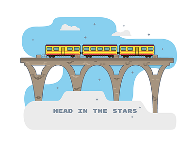 Head In The Stars bridge debuts illustration rail red space stars station time train travel yellow