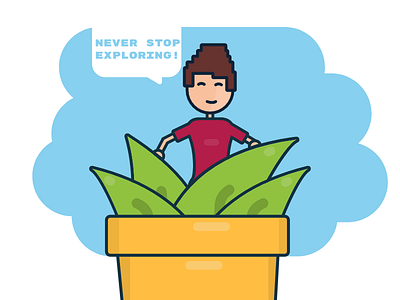Never Stop Exploring 2d adventure arrietty explore flat flower illustration jungle minimal pot