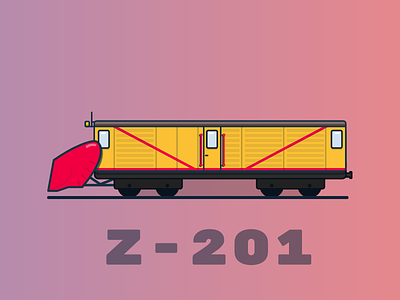 Snow Plow Train Z-201 2d flat france illustration plow railway snow track train winter yellow