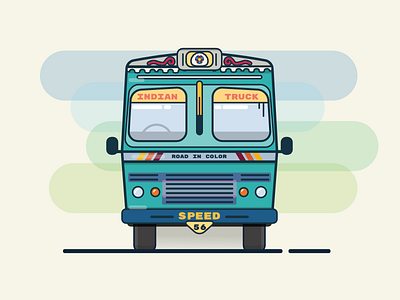 Green Indian Truck 2d asia colorful drive flat illustration minimal road slow speed vehicle way