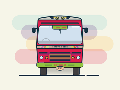Red Indian Truck 2d auto bus color flat illustration indian minimal red travel truck