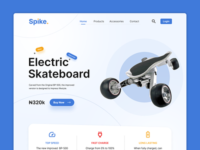 Electric Skateboard Landing Page UI/UX boosted electric skateboard figma homepae landing page product design skateboard illustration skatingboard ui uiux design ux