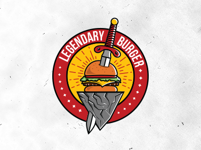 Legendary Burger burger epic food legend logo red sword yellow