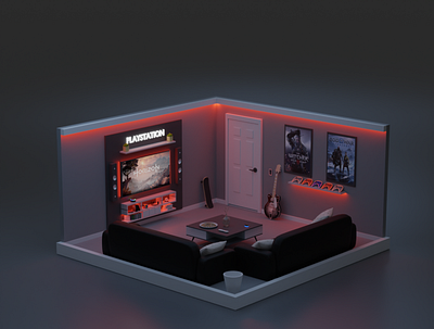 Isometric Gaming Room 3d animation design graphic design illustration