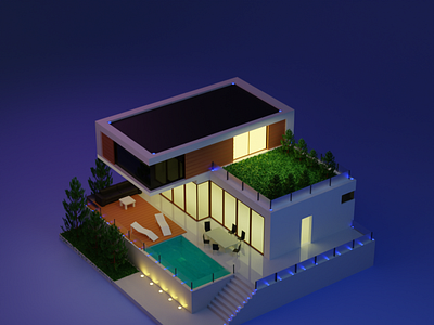 Urban house at night 3d 3dmodel animation art artist artwork blender blender3d design freelancer graphic design illustration isometric render