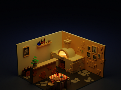 3D Pizza place in blender 3d 3dm0od 3dmodel animation art artist blender design graphic design illustration isometric night scene pizza place render render3d