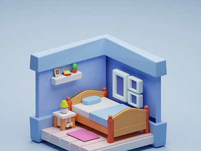 3D Bedroom made in blender 3d 3d bedroom design 3dmodel animation blender design graphic design illustration isometric lowpoly render