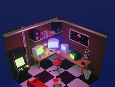 3D Hacker room in blender 3d 3d modelling 3dmodel animation blender design evee render graphic design illustration lowpoly render room design