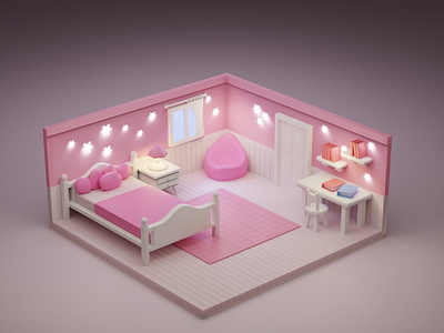 simple and cozy bedroom for girl 3d 3dmodel animation blender design graphic design illustration