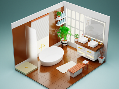 3D Isometric bathroom made in blender 3d 3dmodel animation artist artwork blender design graphic design illustration intrior design isometric