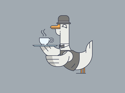Butler butler cartoon character design coffee cup funny goose mascot security vector