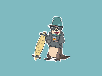 Otterboard cartoon gamepad hipster hoodie ice longboard mascot nerd otter stickers vector whiskey