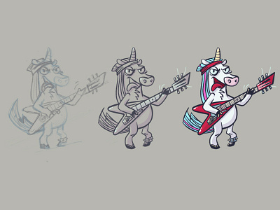 MetalCorn apple pencil denyloba freehand funny guitar ipad pro mascot metal music procreate stickers unicorn