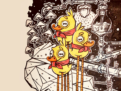 MOONY SHROOMY BIRDS ;) art birds concept copic denyloba illustration ink mascot moleskin moonyshroomy paper sketch