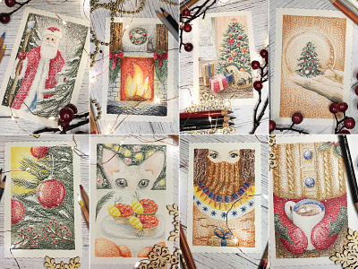 New Year and Christmas cards 2022 christmas colored pencil draw illustration new year postcard новый год открытка рисунок цветные карандаши