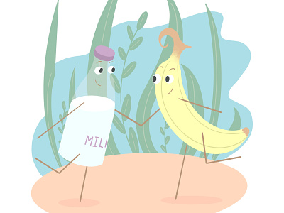 Banana and milk beautiful character character design children digital art draw friendship illustration print