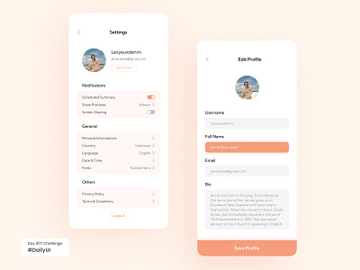 Settings Page For Daily UI Challenge Day 007