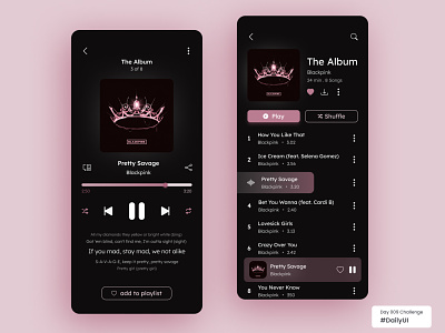 Music Pages For Daily UI Challenge Day 009 blackpink daily ui dailyui mobile music music page ui user interface visual design