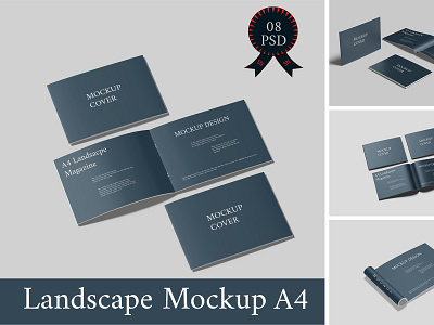 A4 Landscape Catalog / Magazine Mock branding graphic design silver