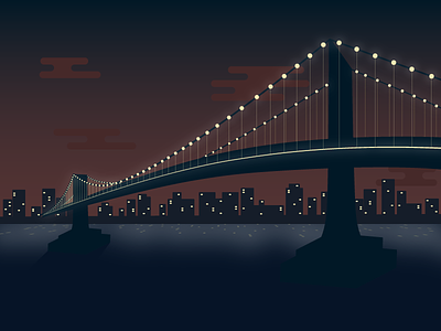 Manhattan Bridge bridge illustration landscape light manhattan new york night nyc scene sky vector