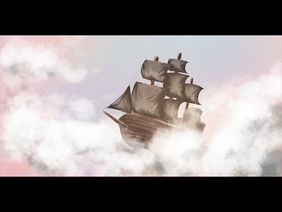 Sky Sailing digital illustration painting pirates sailing ship sky