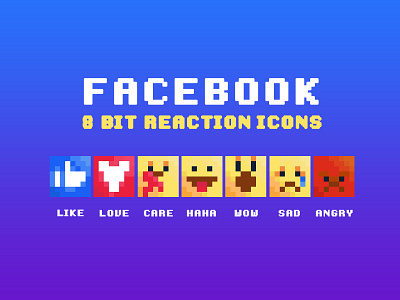 8-Bit Facebook Reaction Icons 8 bit 8 bit art emoji facebook icons iconset