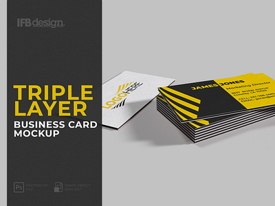 Triple Layer Business Card Mockup