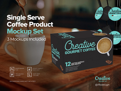 Single Serve Coffee Mock-up Set 3d box branding coffee coffee brand coffee pod design graphic design k cup kcup mockup mockup psd packaging design pod single serve