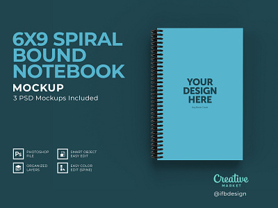 6x9 Spiral Bound Notebook/Book Mock-up book book mockup design graphic design mockup mockup psd notebook smart object spiral bound