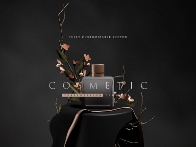 Cosmetic bottle mockup scene vector