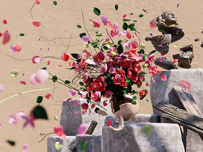 Shockwave 3d blender cgi explosion flower illustration petals realism render rose sculpture shockwave
