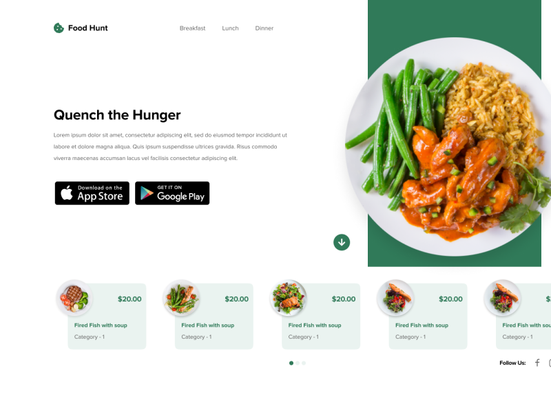 Food Hunt Landing Page by Tina Advani on Dribbble