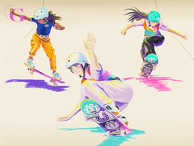 Grl Pwr Street Skateboarding digital painting girl power graphic design grlpwr illustration olympic games skateboarding skateboards sports street skateboarding teenagers tokio 2021 winners woman