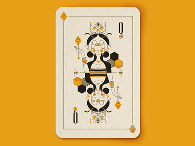 The queen of the bees anthens bee hive bees cards crown deck of cards design honey honey bee honeycomb illustration insects line art playing cards queen queen bee queen of hearts queens royalty vector