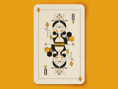 The queen of the bees anthens bee hive bees cards crown deck of cards design honey honey bee honeycomb illustration insects line art playing cards queen queen bee queen of hearts queens royalty vector